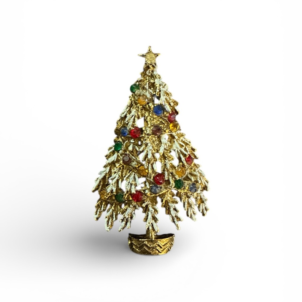 Vintage Unsigned ART Gold Tone Christmas Tree Brooch